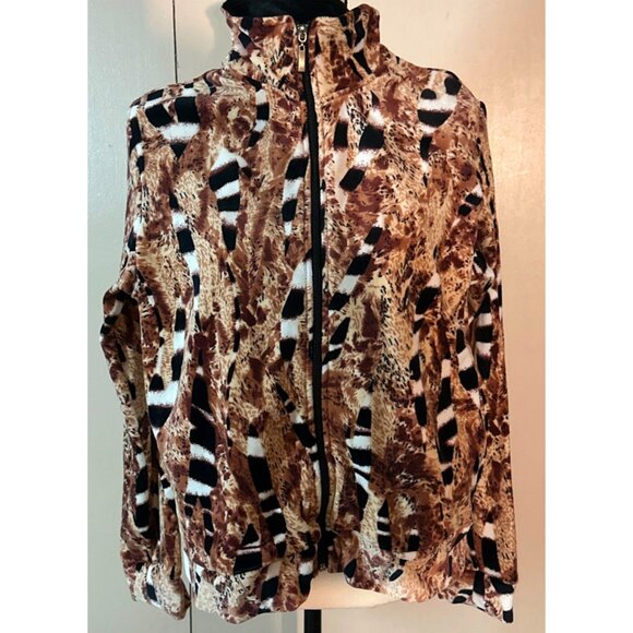 Y2k Track Athleisure Jacket Top Size Medium Soft Plush Brown Black Granny Sleek - Picture 9 of 9